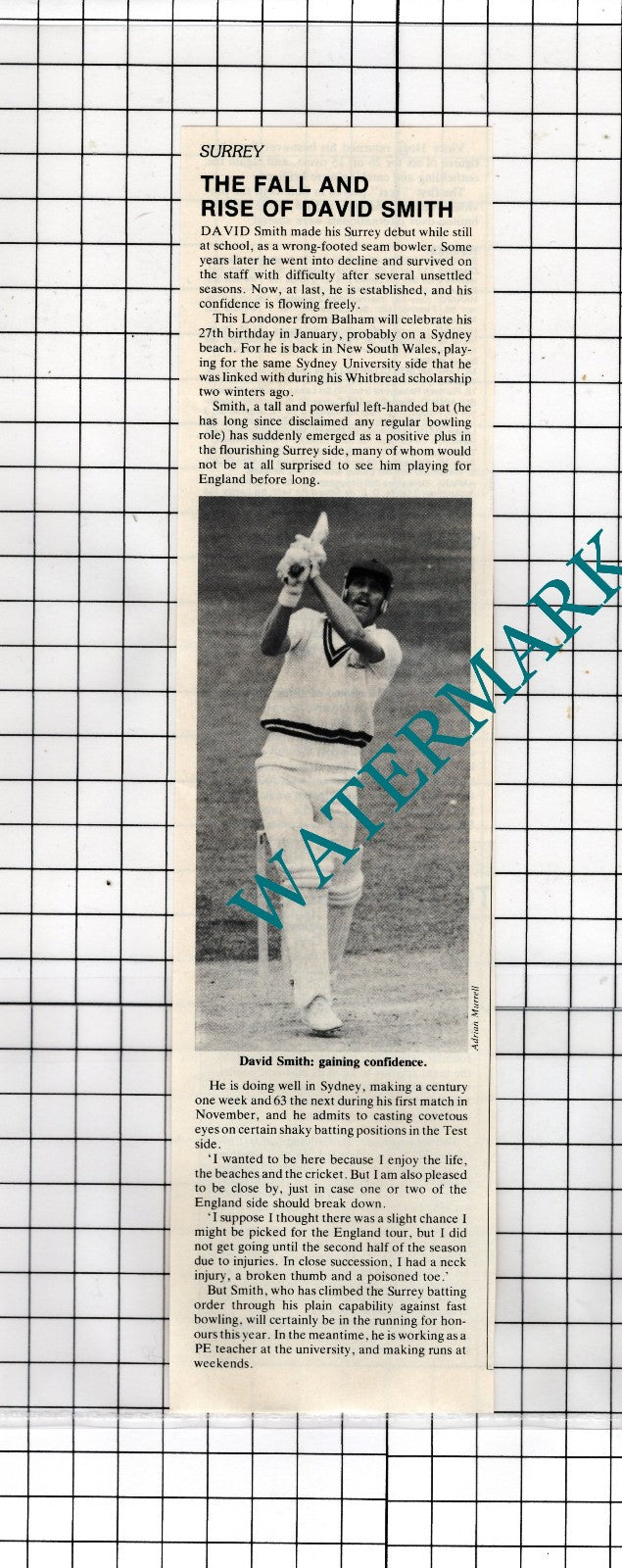 David Smith Cricketer Cricket Surrey - 1983 Clipping