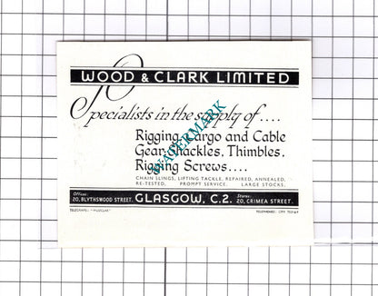 Wood & Clark Ltd Glasgow / Caird & Rayner London -  c.1957 Small Advert