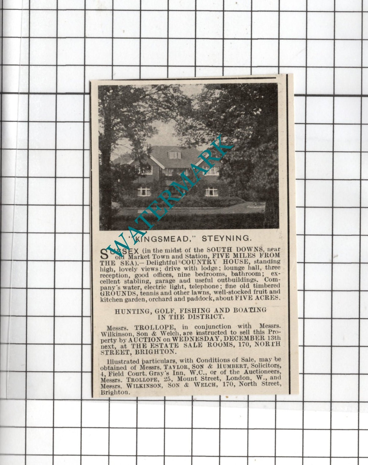 Kingsmead Steyning Sussex - 1916 SMALL House Advert