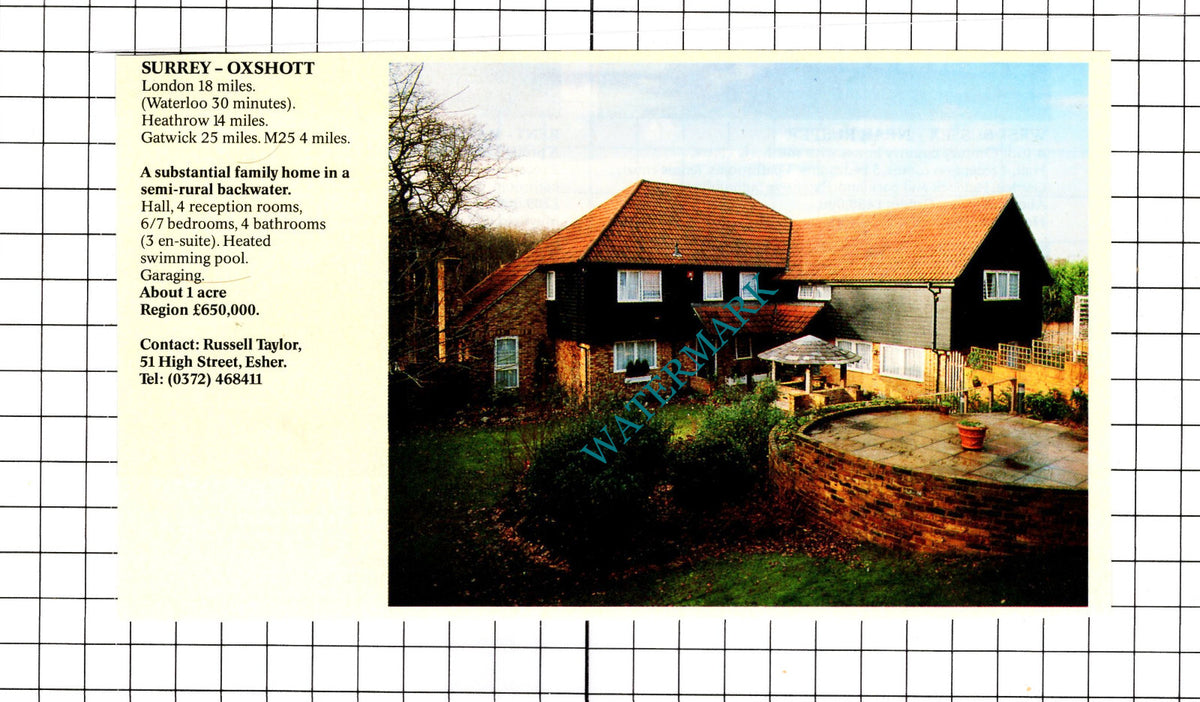 Oxshott Surrey House Sale Advert - 1991 Clipping / Print