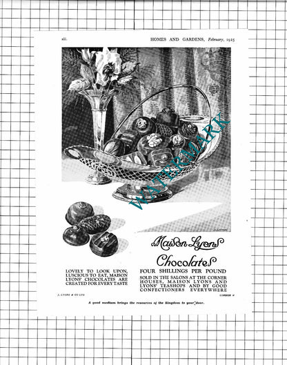 TWO Maison Lyons Chocolates ADVERTS   - 1925 Cuttings / Prints