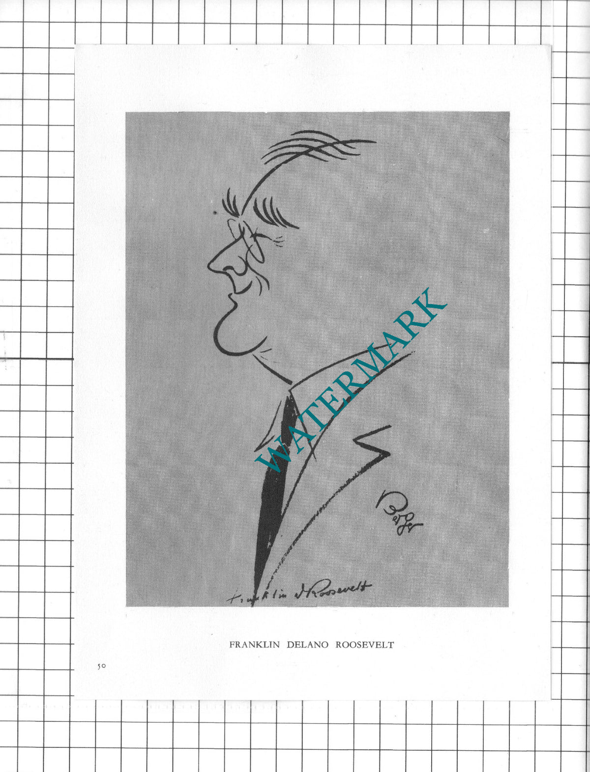 Franklin Delano Roosevelt Caricature - 1950 Clipping / Print