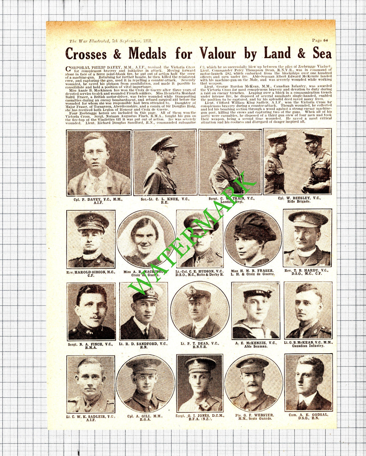 Philip Davey Godsal Clifford Sadleir George McKean Beesley WW1 - 1918 Cutting
