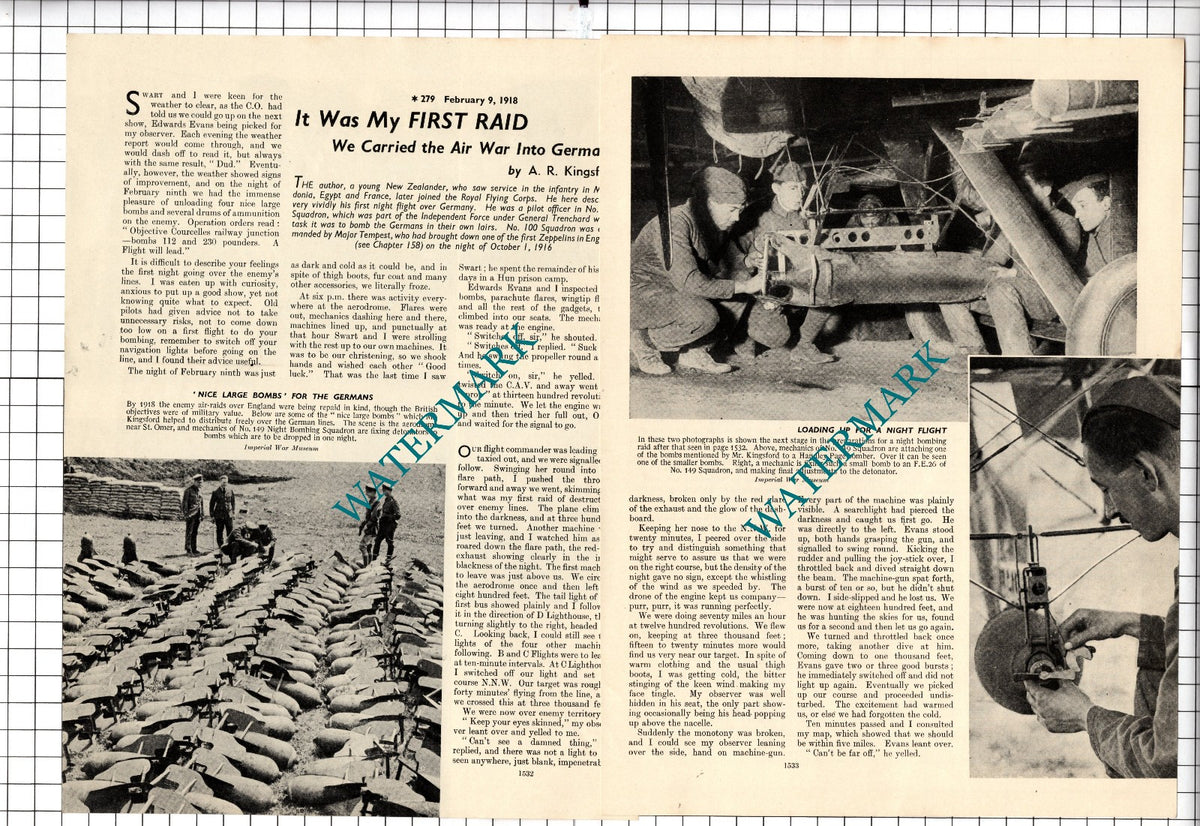 A R Kingsford New Zealand No 100 Squadron Edwards Evans WW1   - 1939 Article