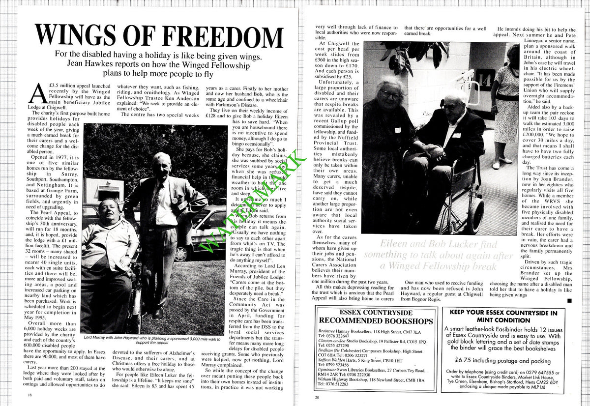 Winged Fellowship Chigwell Essex Joan Brander Bob Luker Lucker - 1993 Article