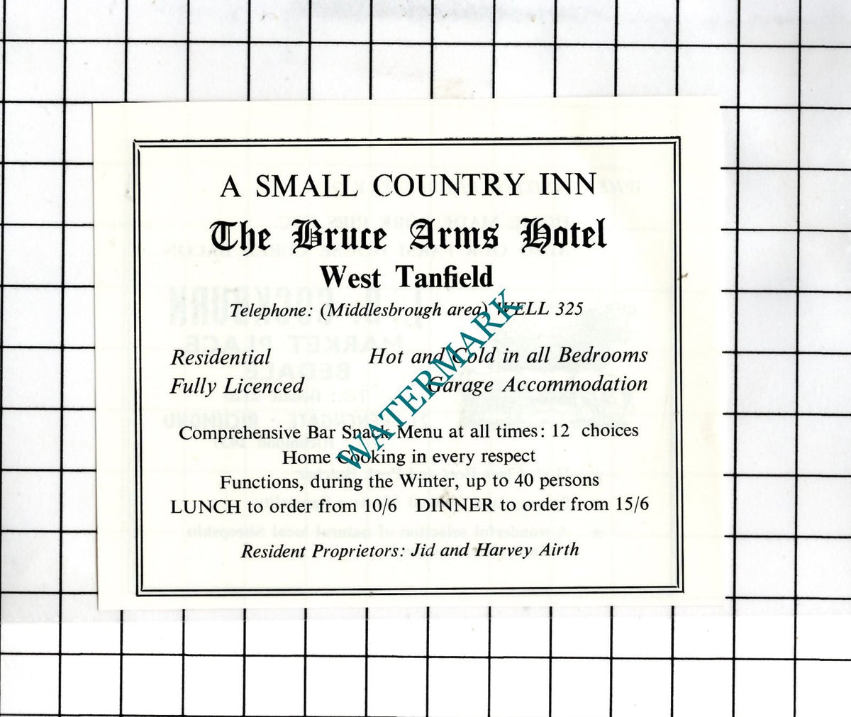 J B Cockburn Bedale / Bruce Arms Hotel West Tanfield Airth  -c.1968 Small Advert