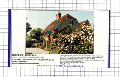 Pigeons Farm Newbury Berkshire / Titchfield Hampshire House Sale Advert -c.1990