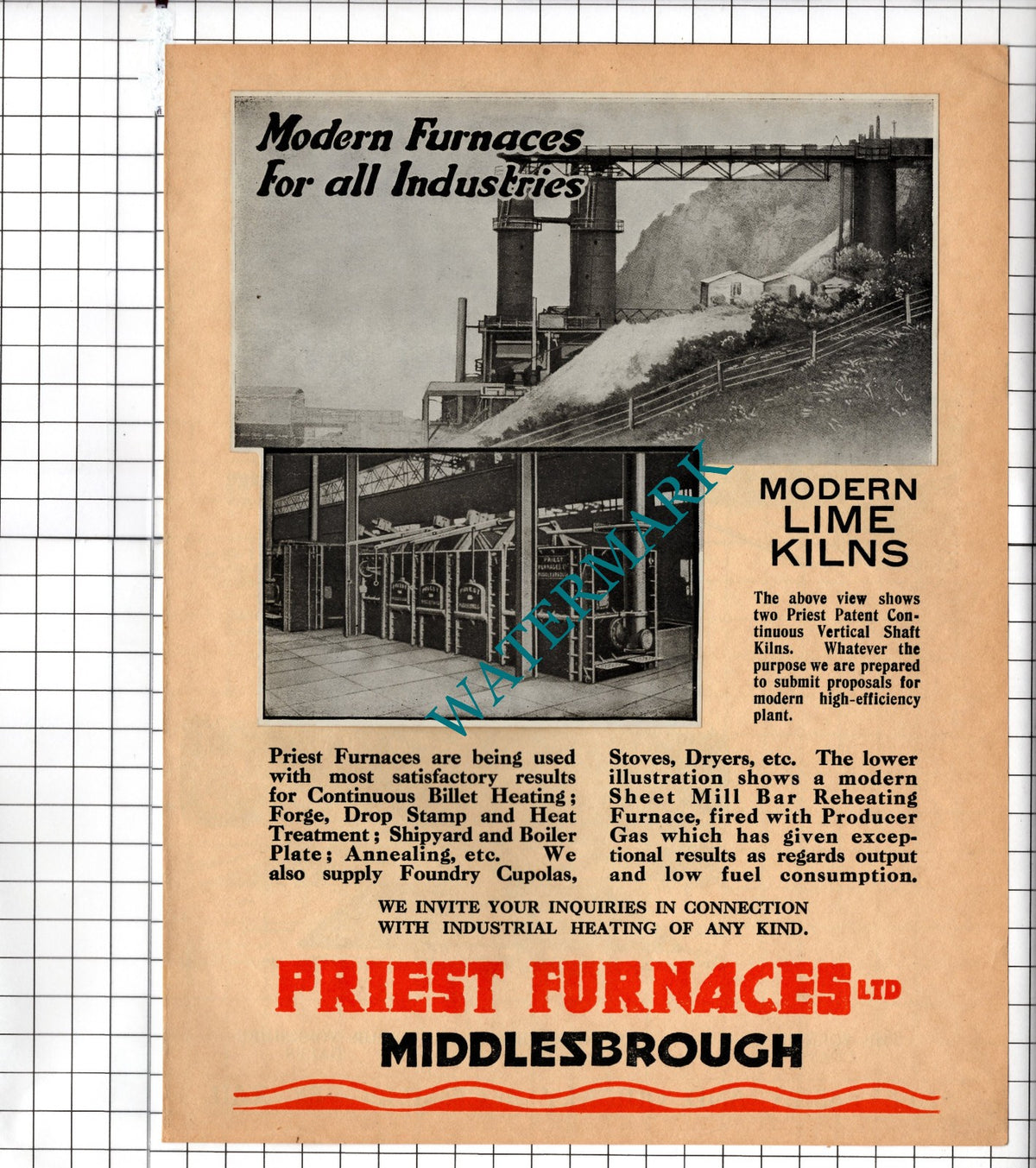 Royal Station Hotel York / Priest Furnaces Ltd Middlesbrough - 1928 Advert