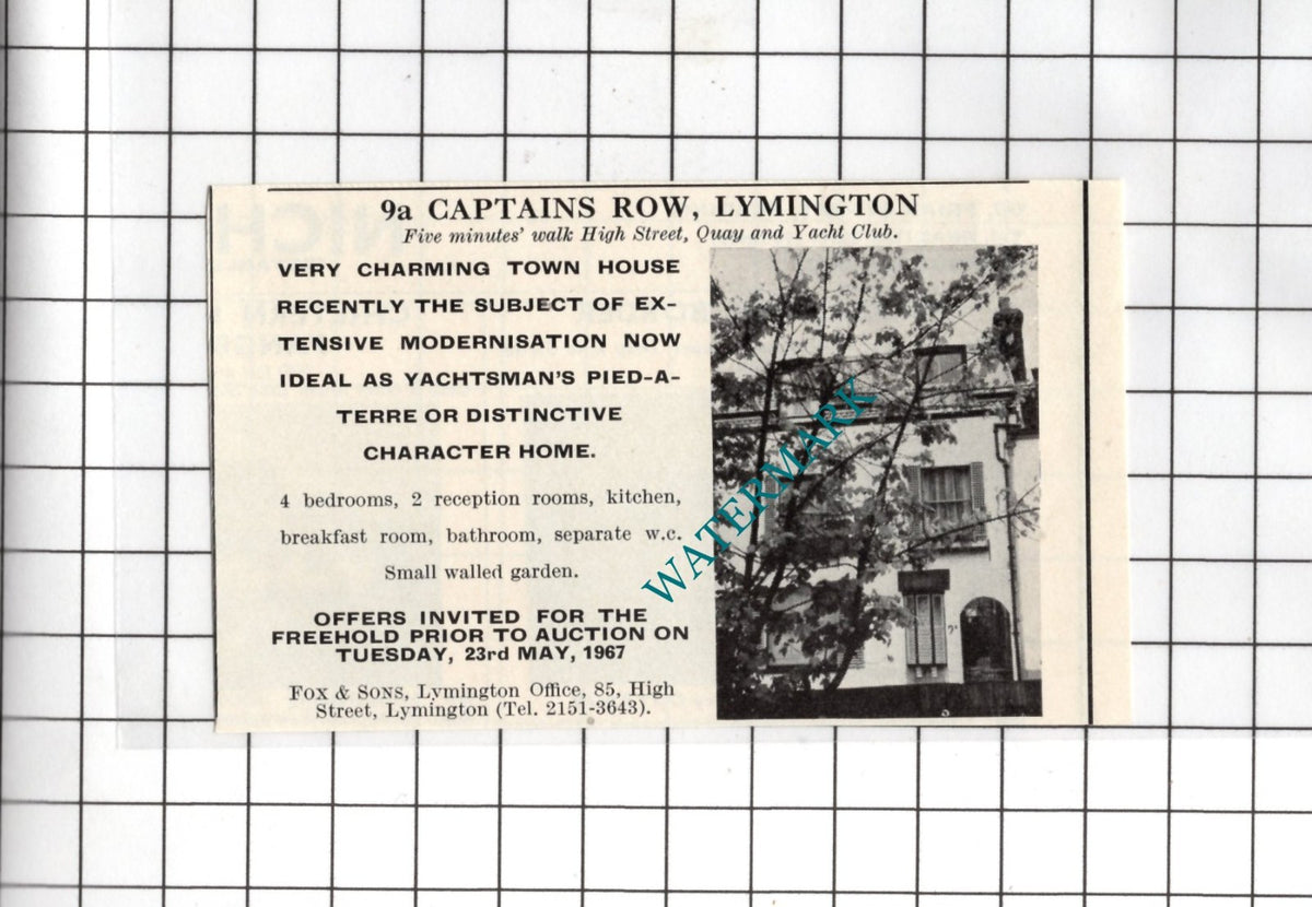 9a Captains Row Lymington Hampshire  - 1967 SMALL House Sale Advert