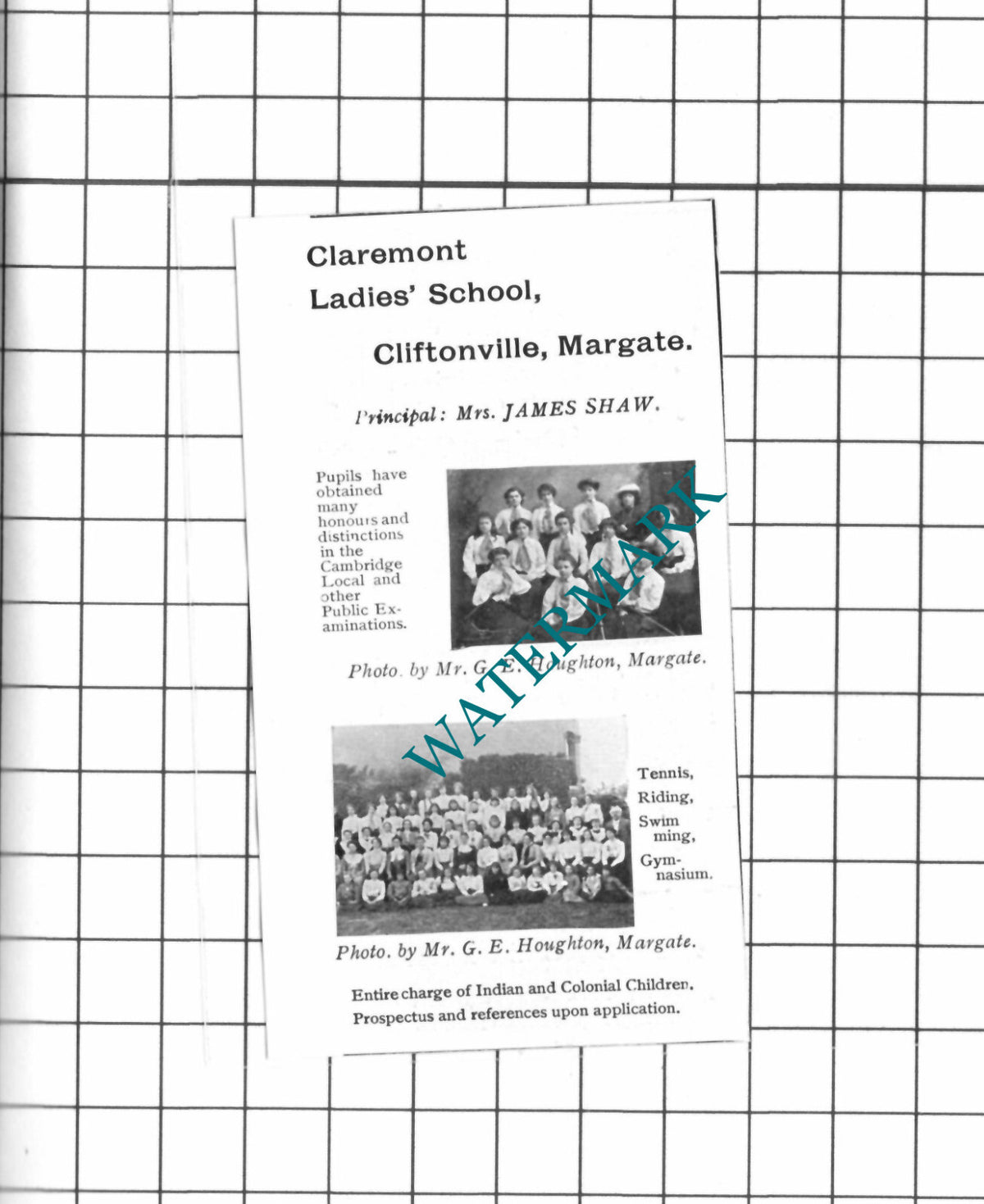 Claremont Ladies School Cliftonville Margate Kent James Shaw   1903 SMALL Advert