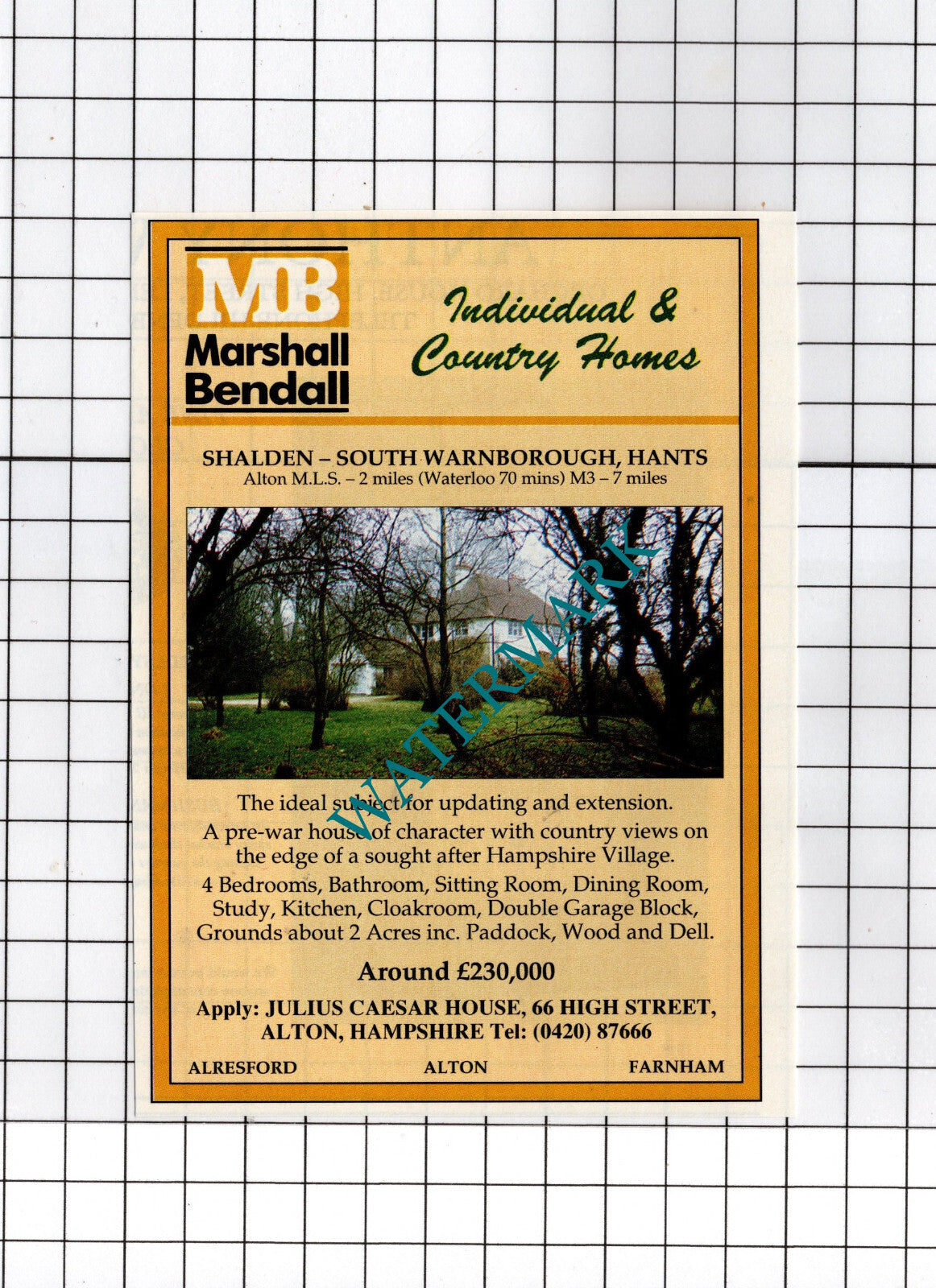 Shalden South Warnborough Hampshire  - 1991 House Sale Advert