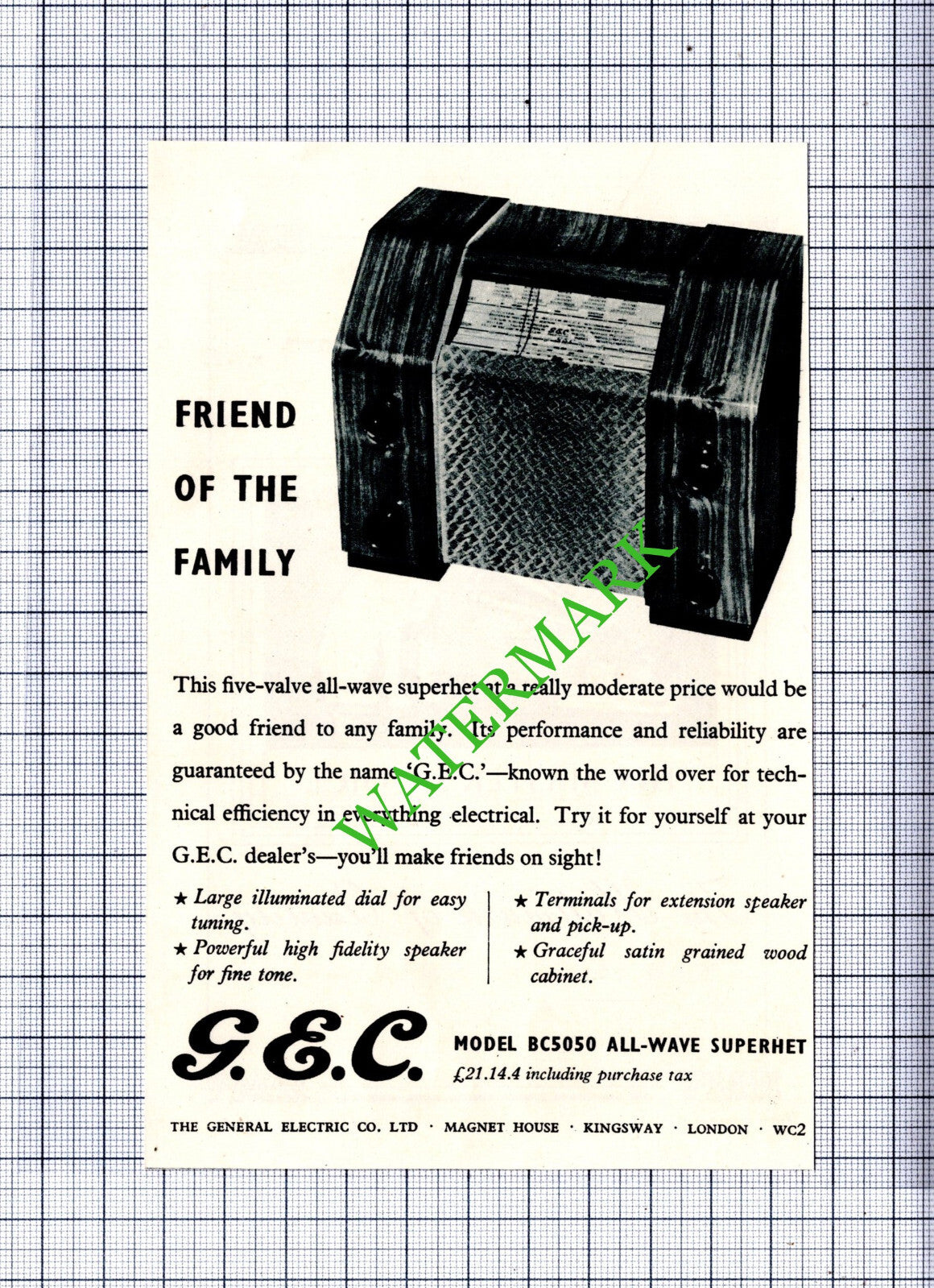 General Electric Co Ltd GEC Superhet /  HMV SMALL ADVERT - 1949 Cutting
