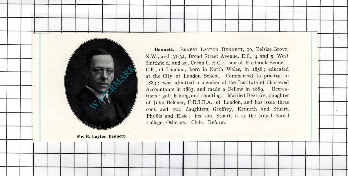 Ernest Layton Bennett / Harold Edmund Barham Culverton Sidcup - c.1905 Clipping