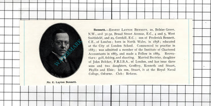 Ernest Layton Bennett / Harold Edmund Barham Culverton Sidcup - c.1905 Clipping