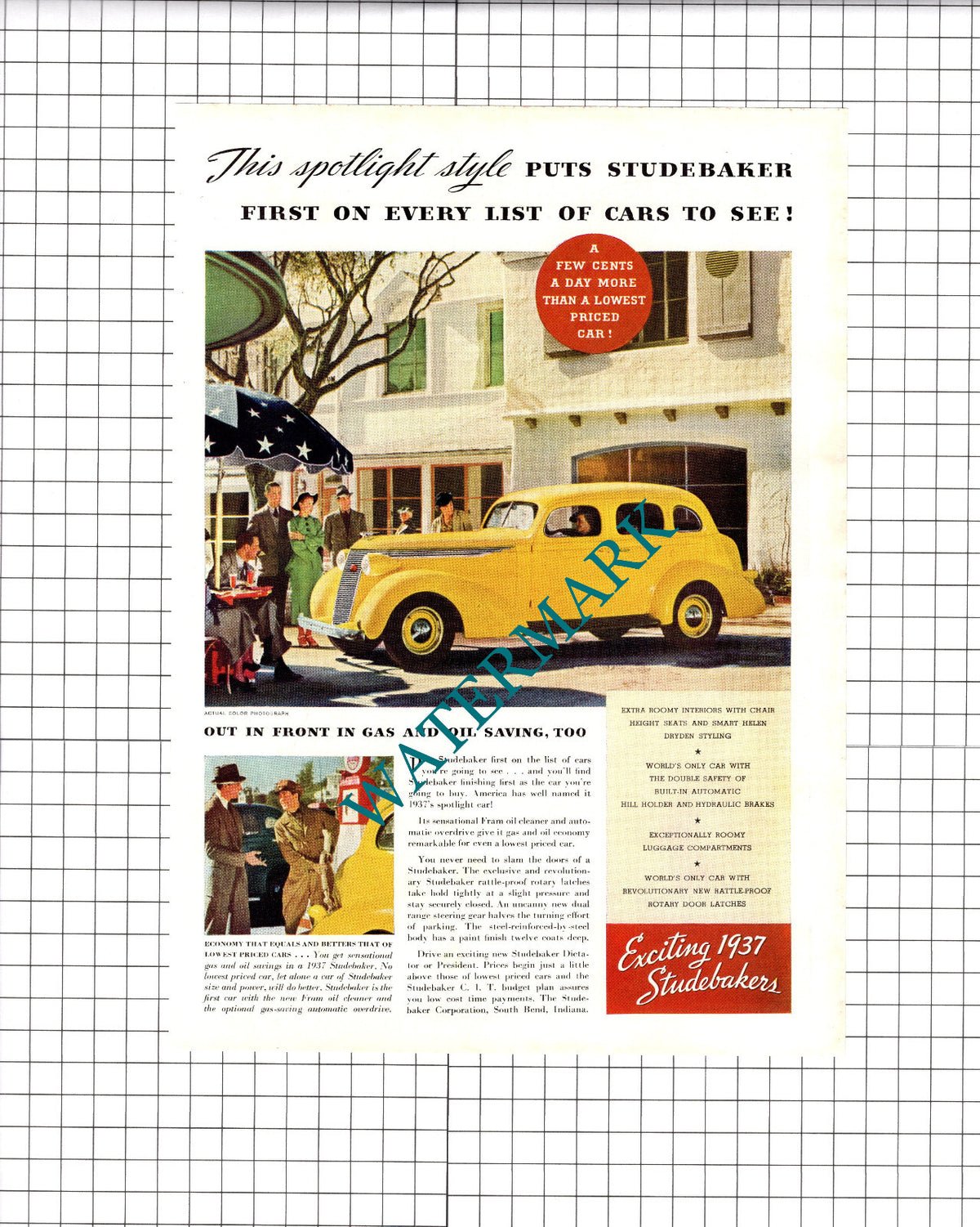 Studebaker Car Advert / Old Mr Boston Liquor Advert - 1937 Clipping/ Print