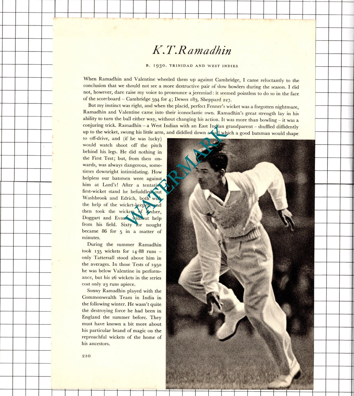 K T Ramadhin Cricketer / Alfred Valentine Cricket - 1952 Book Print