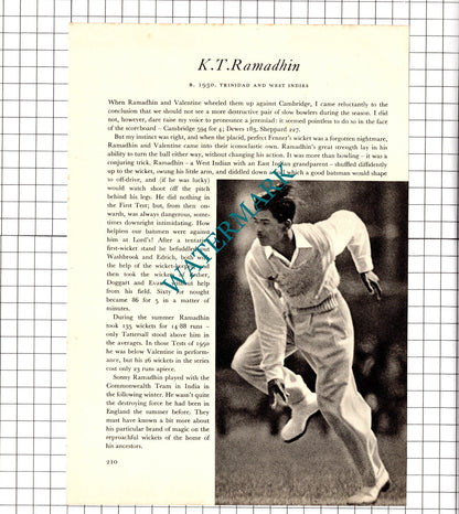 K T Ramadhin Cricketer / Alfred Valentine Cricket - 1952 Book Print