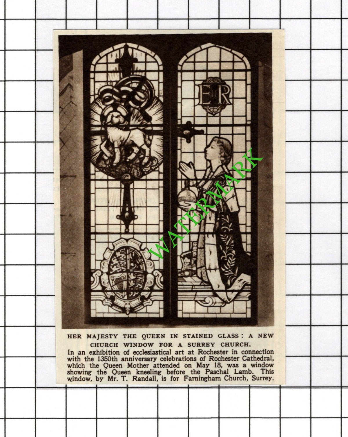 Farningham Surrey Church Window Mr T Randall  - 1954 Small Cutting