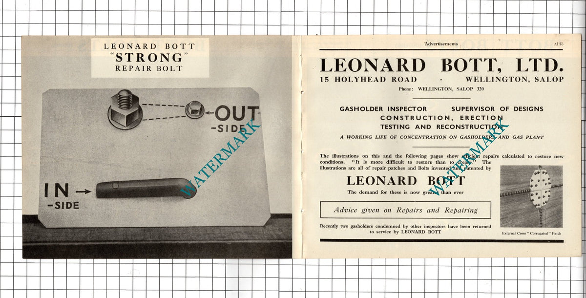 Leonard Bott Ltd 15 Holyhead Road Wellington Salop Bott Bolt -1951 Folded Advert