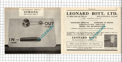 Leonard Bott Ltd 15 Holyhead Road Wellington Salop Bott Bolt -1951 Folded Advert