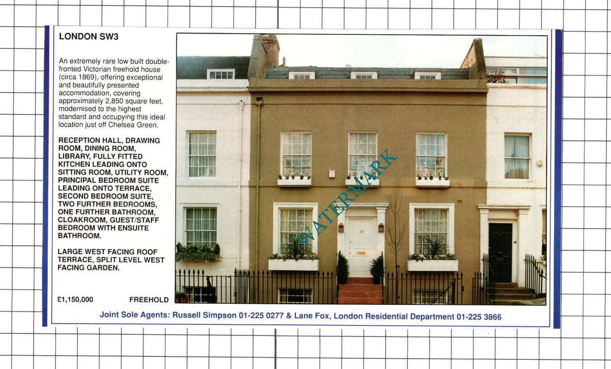Chelsea Green London SW3  House Sale Advert - 1990 Clipping / Print