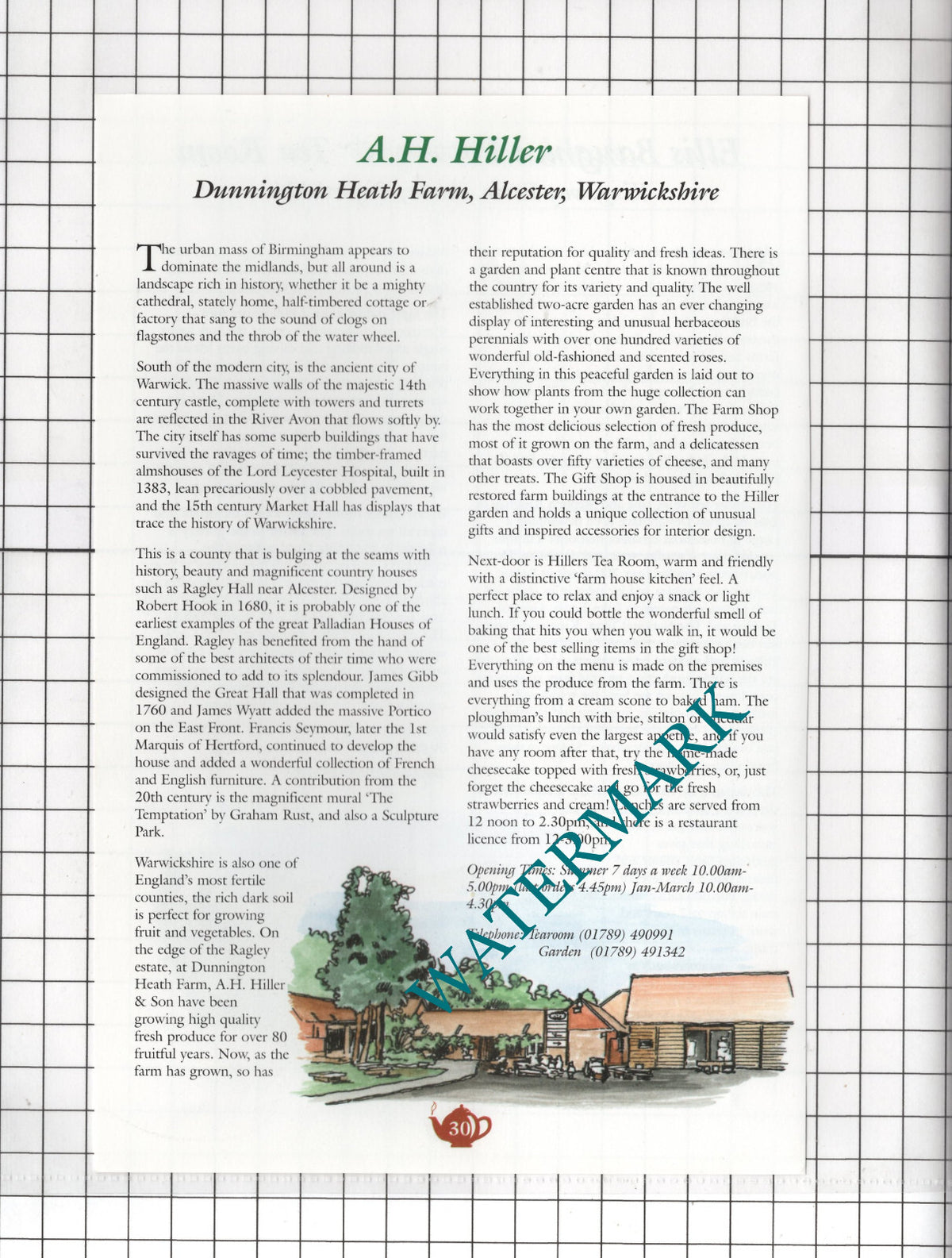 Hillers Tea Room Dunnington Heath Farm Ellis Baughan Pottery Aston c.2001 Advert