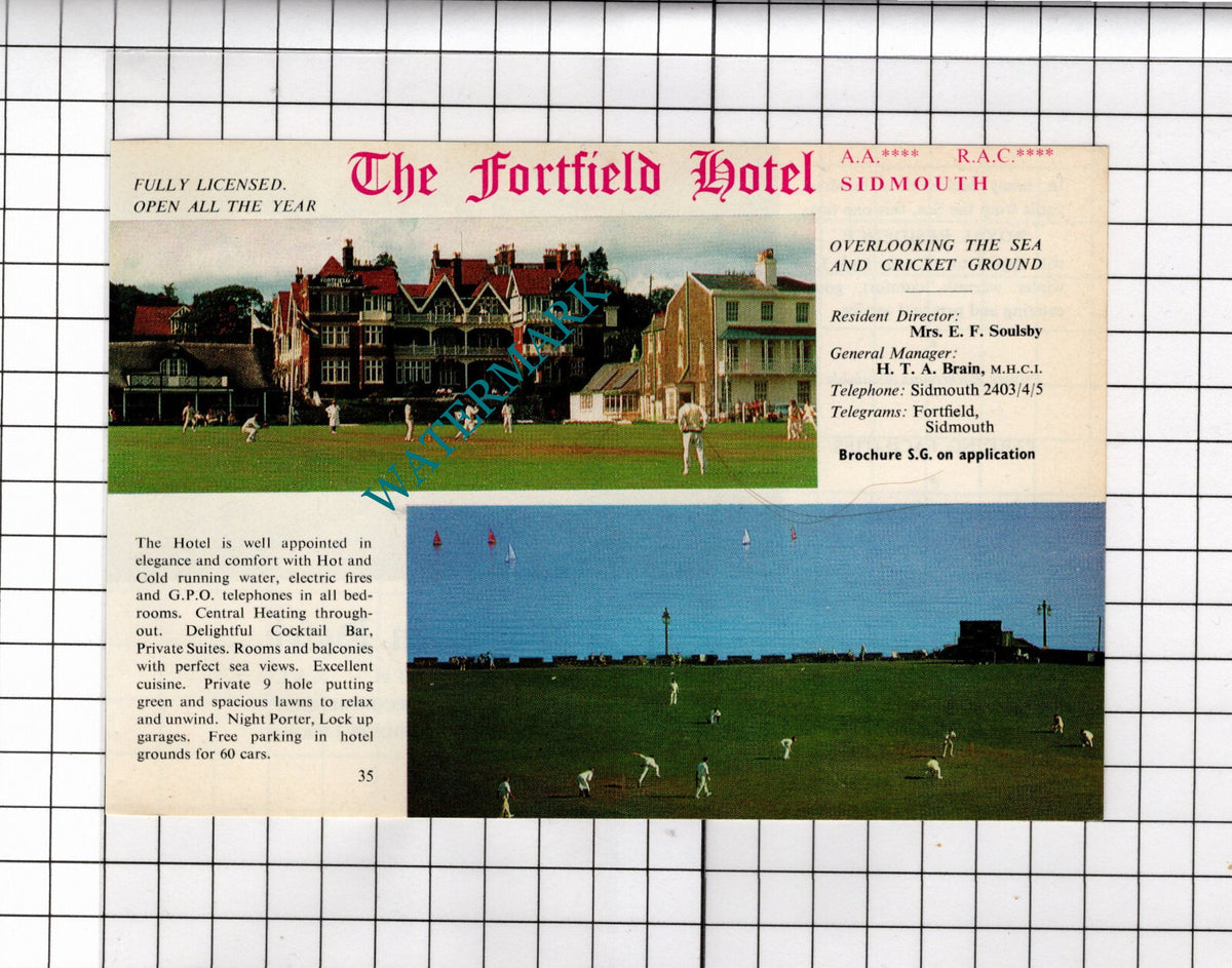 Fortfield Hotel Sidmouth Devon Soulsby / Royal Glen Hotel Crane - 1968 ADVERT