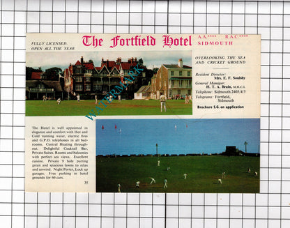 Fortfield Hotel Sidmouth Devon Soulsby / Royal Glen Hotel Crane - 1968 ADVERT
