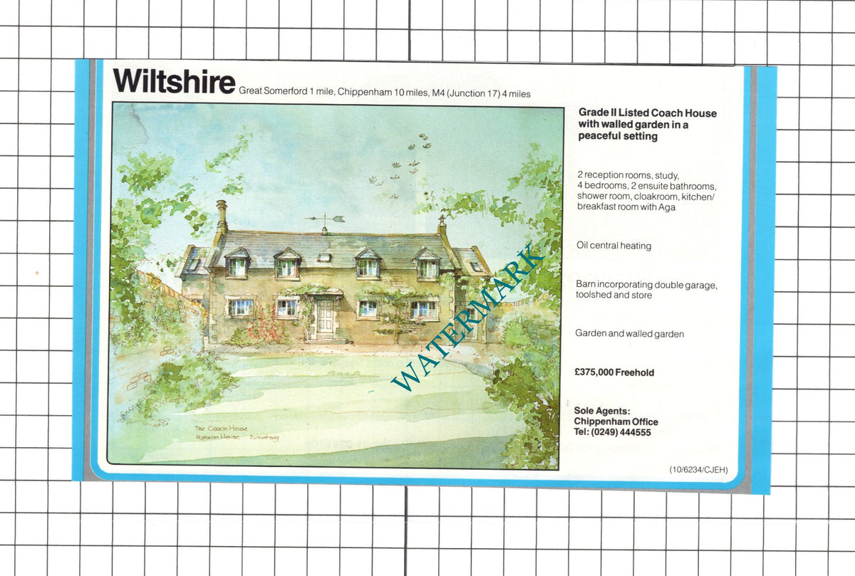 Great Somerford Wiltshire House Sale Advert - c.1990 Clipping / Print
