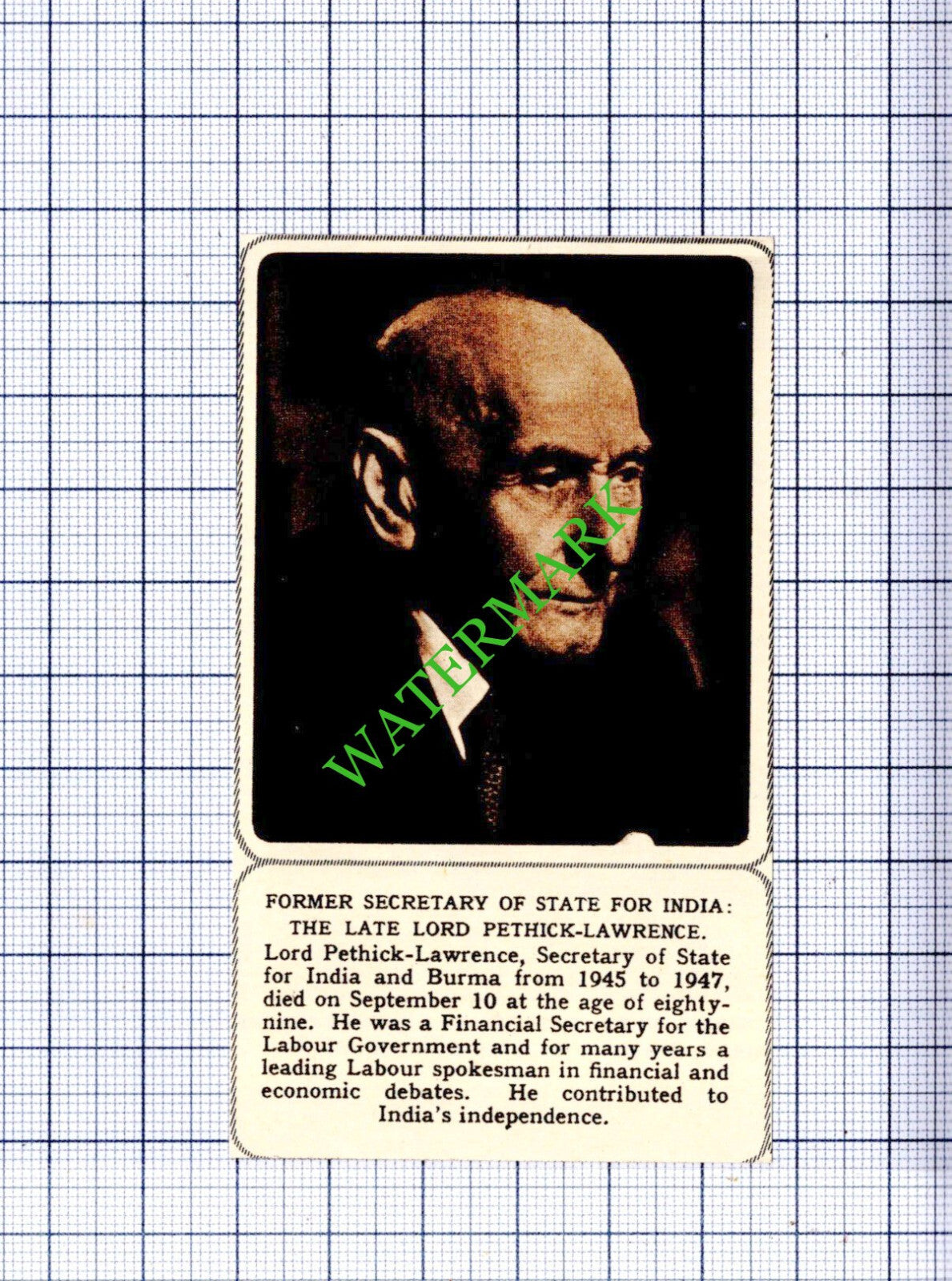 Lord Pethwick-Lawrence Obituary -  1961 Cutting