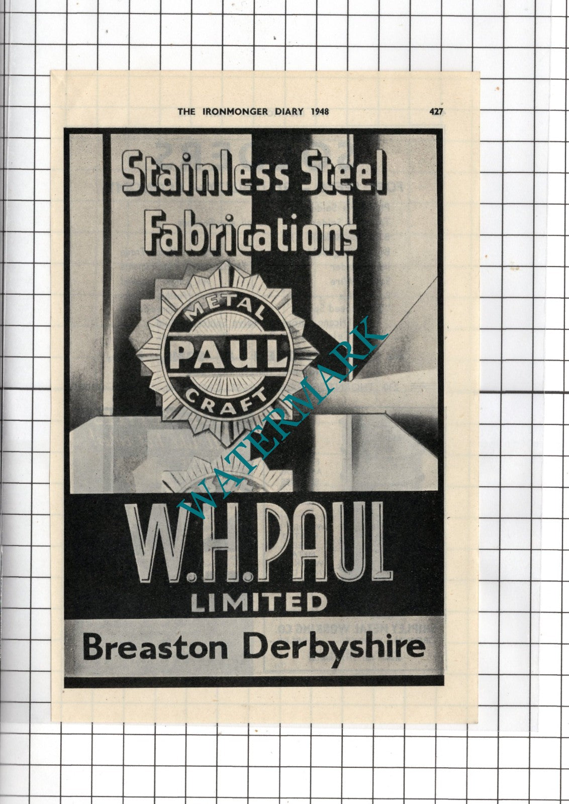 W H Paul Ltd Breaston Derbyshire  - 1948 Advert