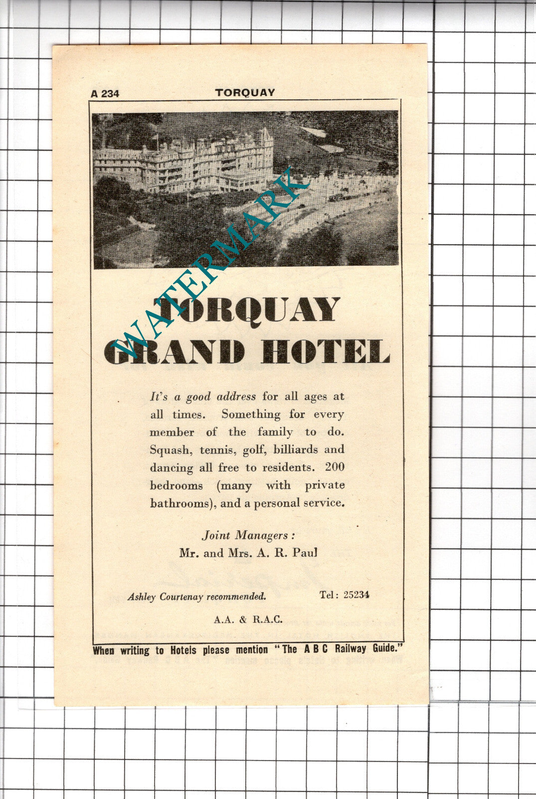 Torquay Grand Hotel A R Paul / Imperial Hotel Torquay Advert - 1958 Cutting