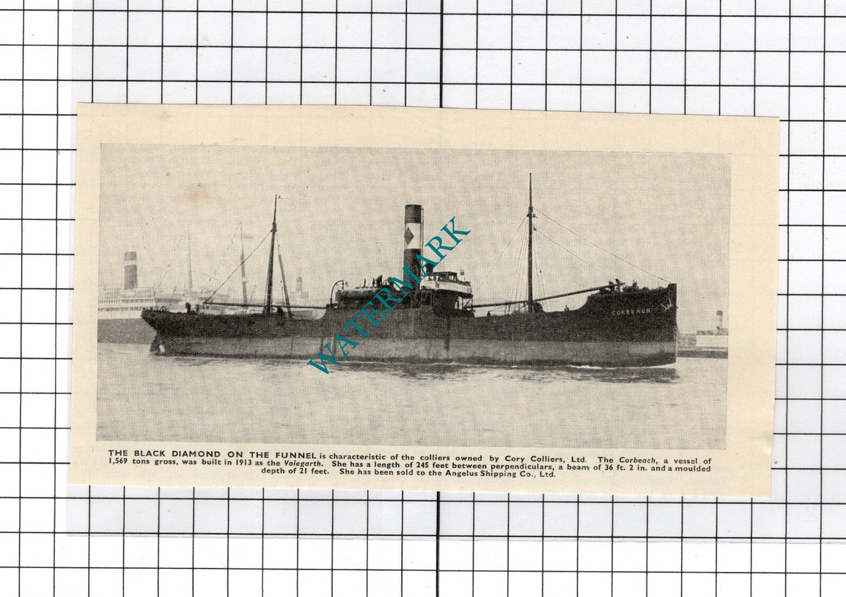 CORBEACH Collier Ship Cory Colliers Ltd - c.1940's Cutting