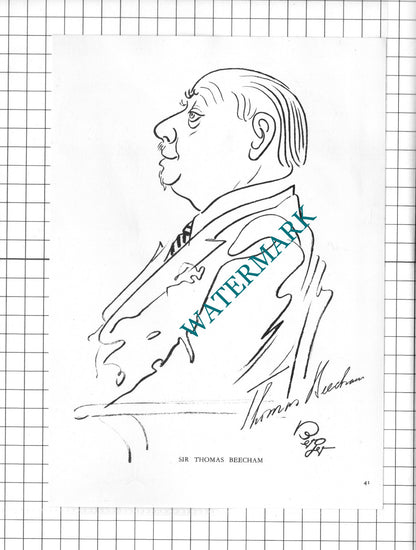 Sir Thomas Beecham / Arturo Toscanini Caricature - 1950 Clipping / Print