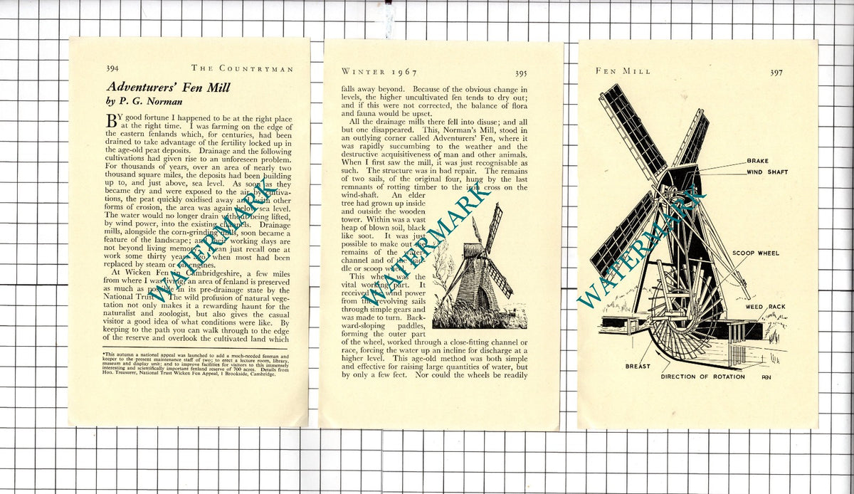 Norman's Mill Adventurers Fen Wicken Fen Windmill P G Norman - 1967 Article