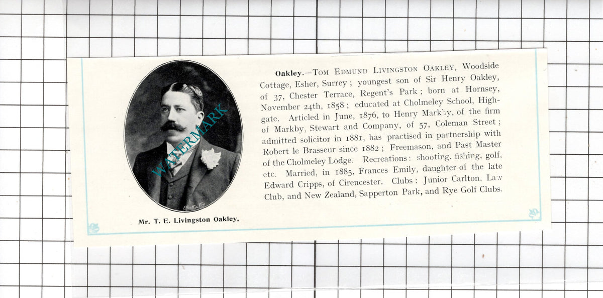 Tom Edmund Livingston Oakley Woodside Cottage Esher Surrey - c.1905 Clipping