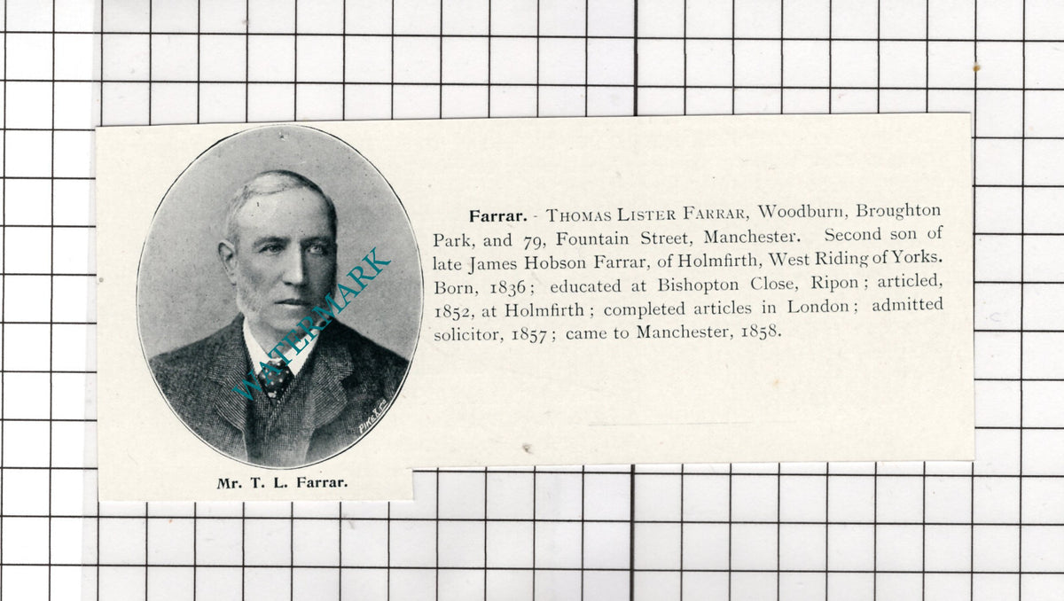 Thomas Lister Farrar Woodburn Broughton Park Manchester  - c.1900 Small Cutting