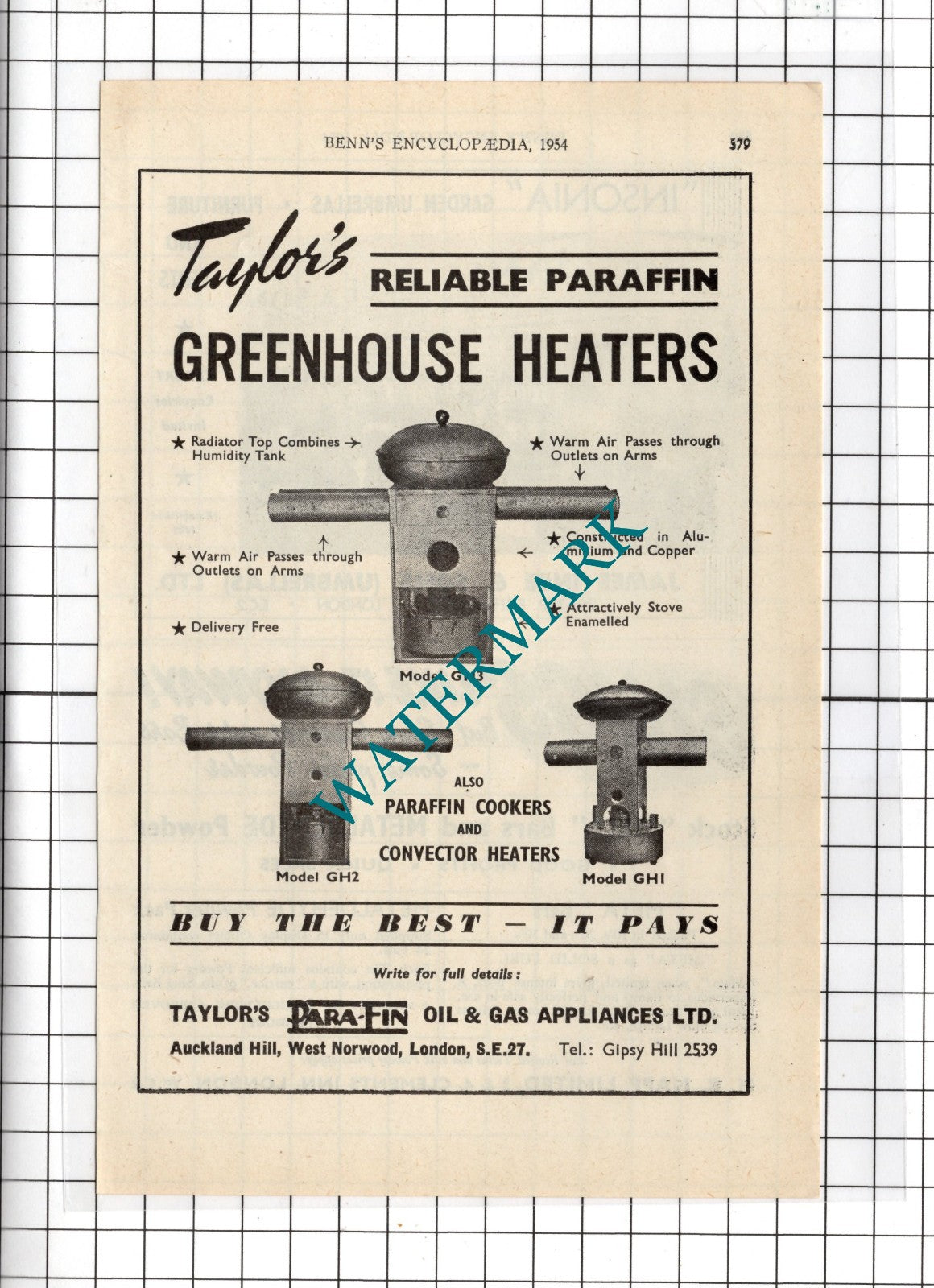 Taylor's Parafin Oil & Gas London / James Ince & Sons Umbrellas -  1954 Advert