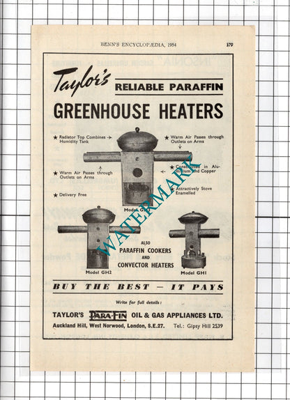 Taylor's Parafin Oil & Gas London / James Ince & Sons Umbrellas -  1954 Advert