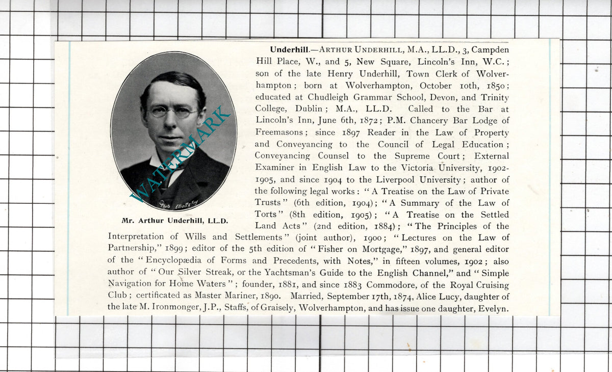 Mr Arthur Underhill Wolverhampton    - c.1905 Clipping