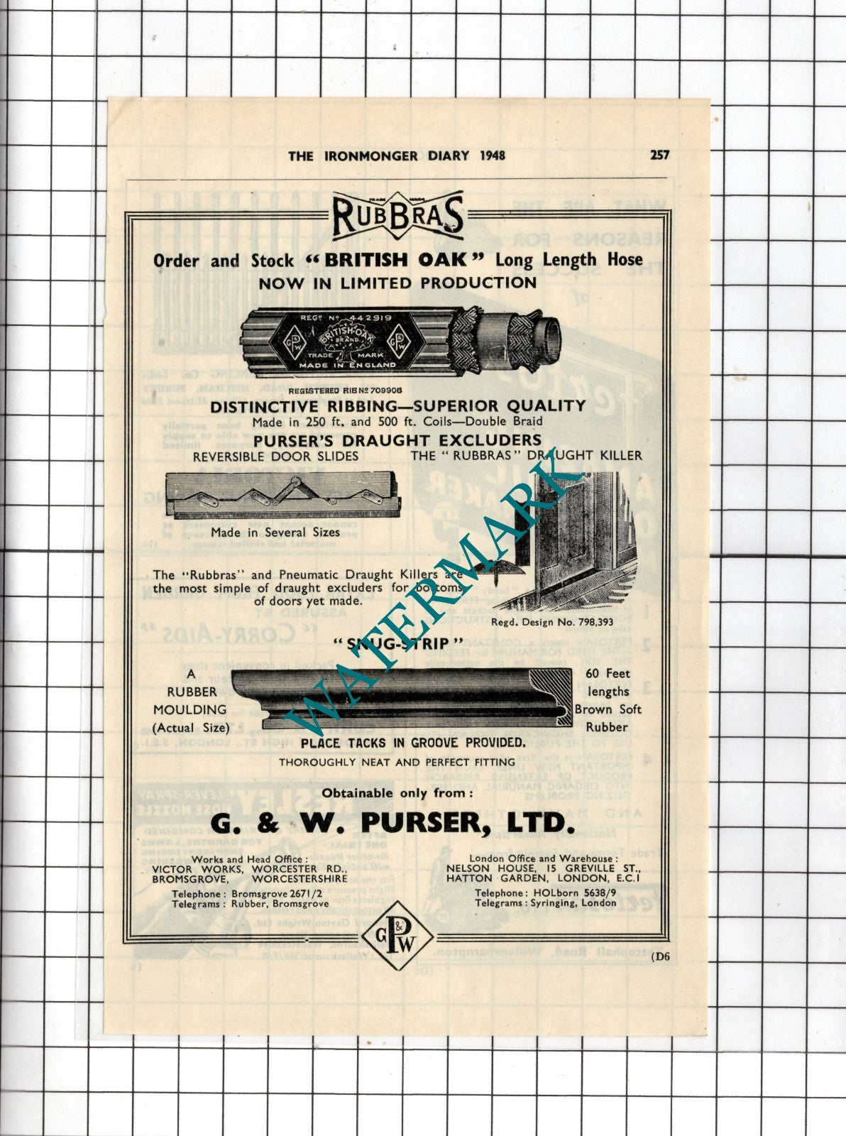 G & W Purser Ltd Worcester  - 1948 Small Advert