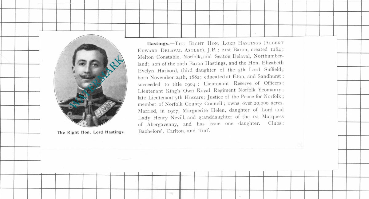 Albert Edward Delaval Astley Lord Hastings Seaton Delaval  - 1911 Clipping