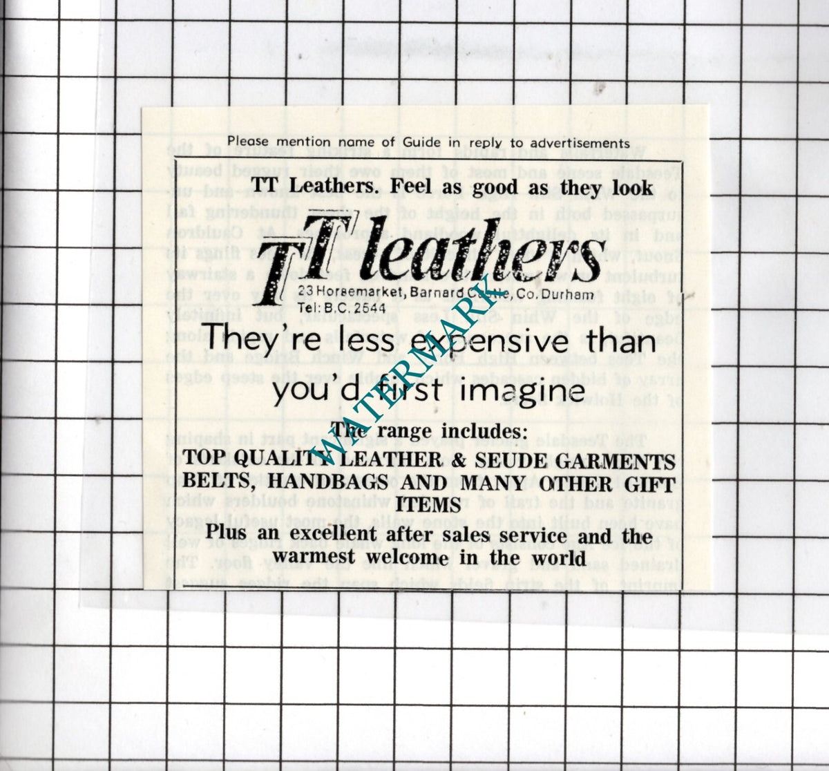 TT Leathers 23 Horsemarket Barnard Castle Durham   -1977 SMALL Advert