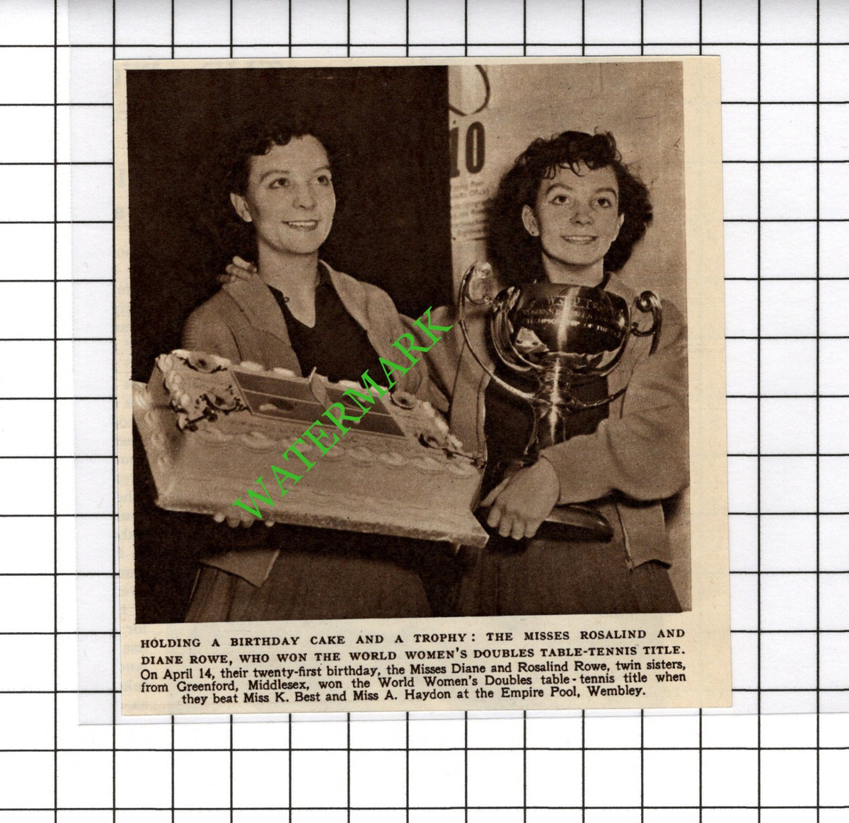 Rosalind and Diane Rowe Table Tennis Greenford Middlesex -  c.1954 Small Cutting