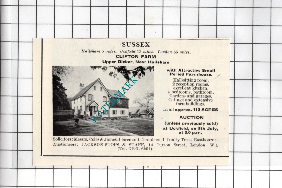 Clifton Farm Upper Dicker Sussex -  Small House Sale Advert - 1967
