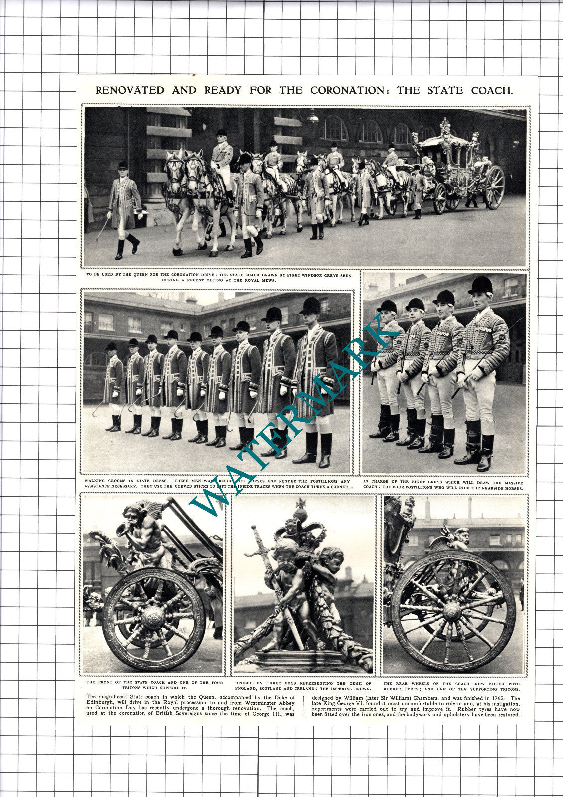 State Coach Renovated For Coronation -  1953 Cutting / Print
