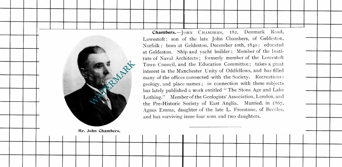 Mr John Chambers Lowestoft Suffolk Geldeston  - 1911 Clipping / Print