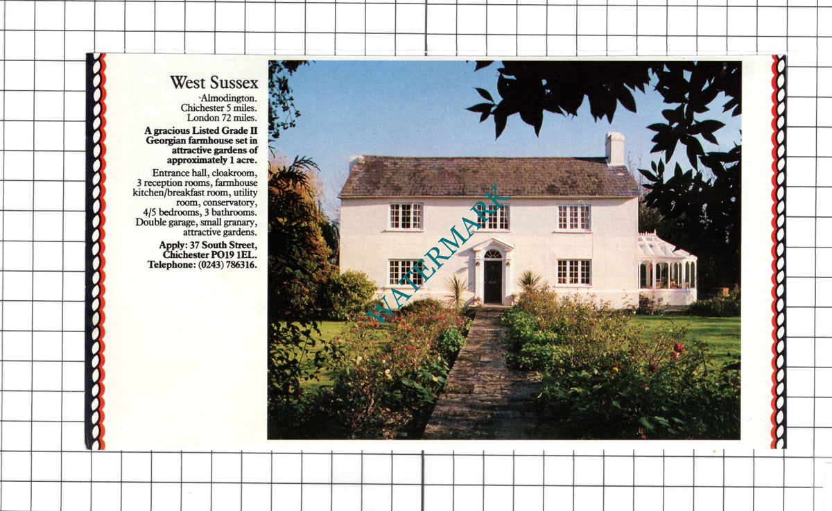 Almodington West Sussex Farm House Sale Advert - 1990 Clipping / Print