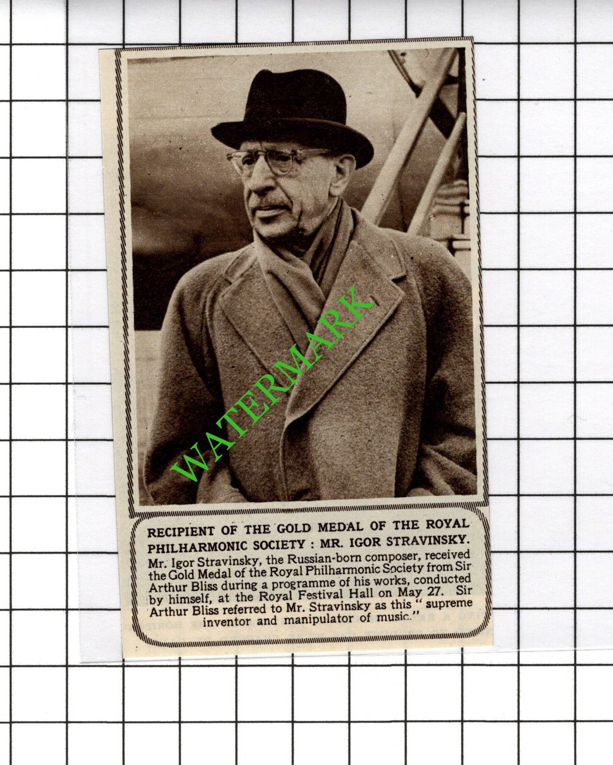 Mr Igor Stravinsky Composer  - c.1954 Cutting