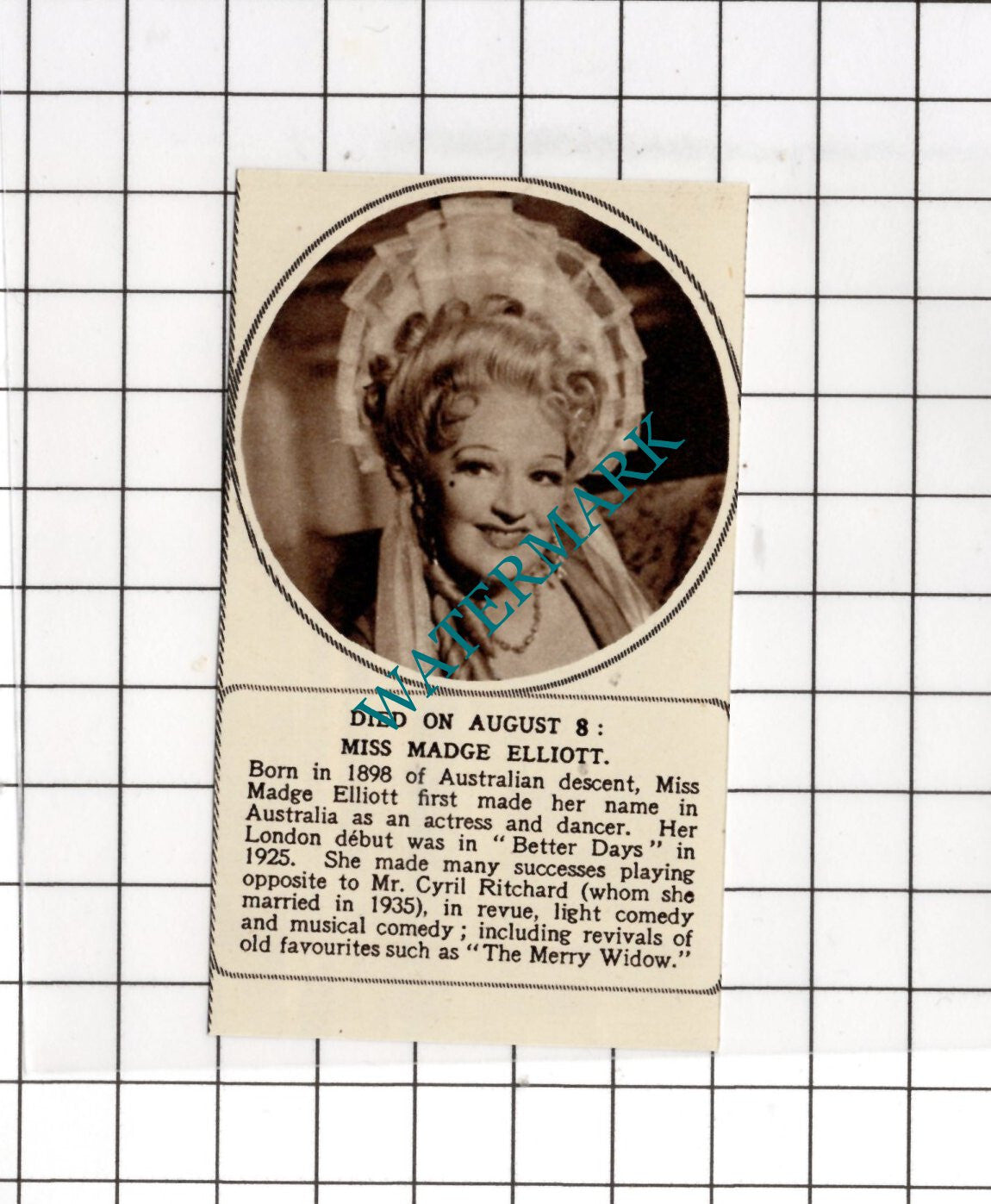 Miss Madge Elliott Actress Obituary - 1955 SMALL News Cutting